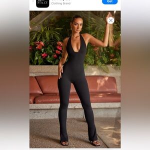 Oh Polly Halter Neck Plunge Jumpsuit in Black